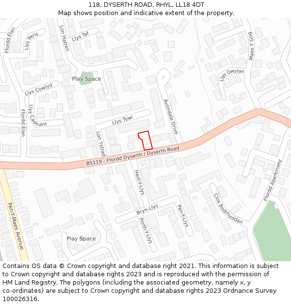 118, DYSERTH ROAD, RHYL, LL18 4DT: Location map and indicative extent of plot