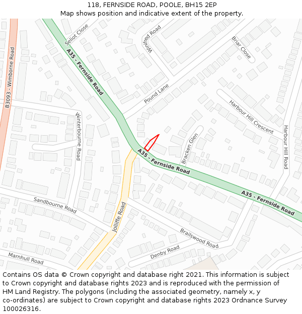 118, FERNSIDE ROAD, POOLE, BH15 2EP: Location map and indicative extent of plot
