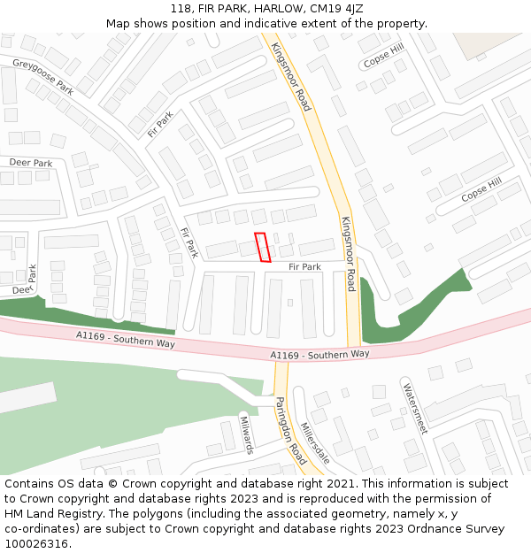 118, FIR PARK, HARLOW, CM19 4JZ: Location map and indicative extent of plot