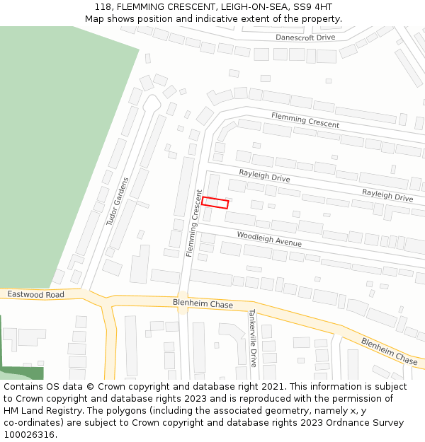 118, FLEMMING CRESCENT, LEIGH-ON-SEA, SS9 4HT: Location map and indicative extent of plot