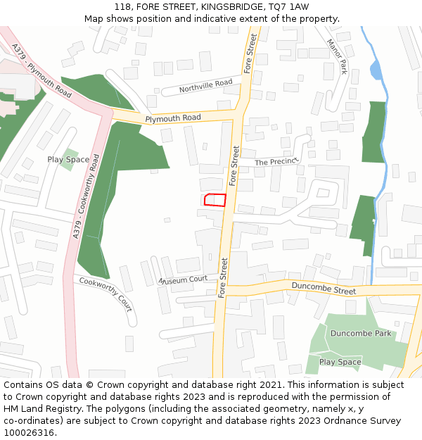 118, FORE STREET, KINGSBRIDGE, TQ7 1AW: Location map and indicative extent of plot