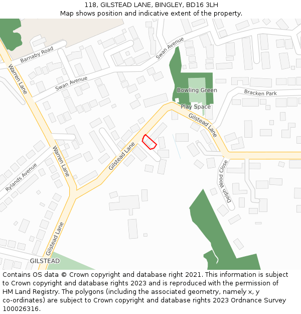 118, GILSTEAD LANE, BINGLEY, BD16 3LH: Location map and indicative extent of plot