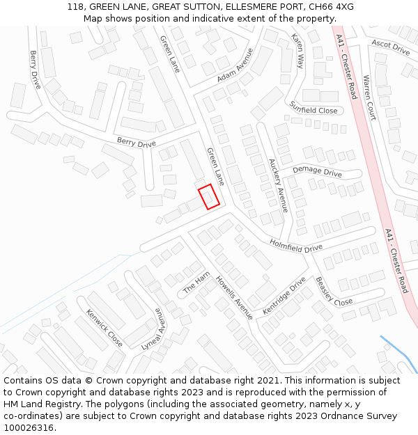 118, GREEN LANE, GREAT SUTTON, ELLESMERE PORT, CH66 4XG: Location map and indicative extent of plot