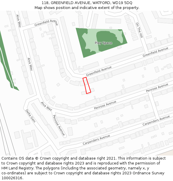 118, GREENFIELD AVENUE, WATFORD, WD19 5DQ: Location map and indicative extent of plot