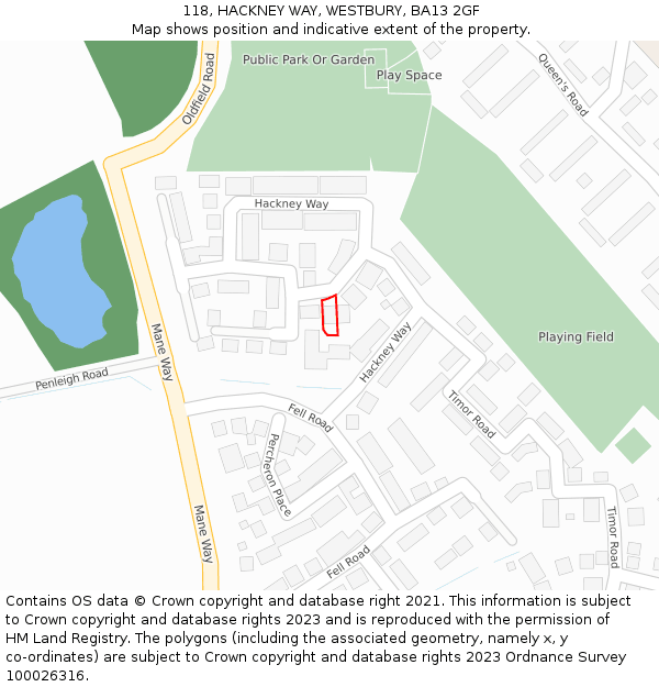 118, HACKNEY WAY, WESTBURY, BA13 2GF: Location map and indicative extent of plot