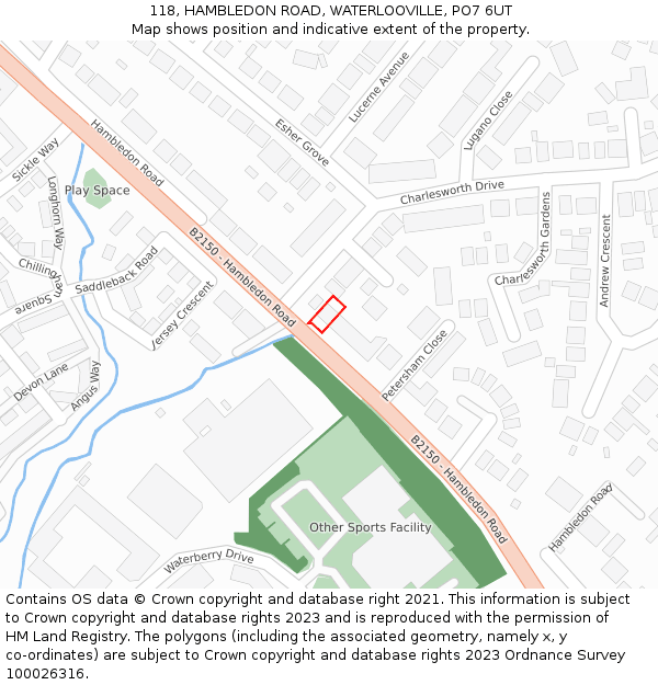 118, HAMBLEDON ROAD, WATERLOOVILLE, PO7 6UT: Location map and indicative extent of plot