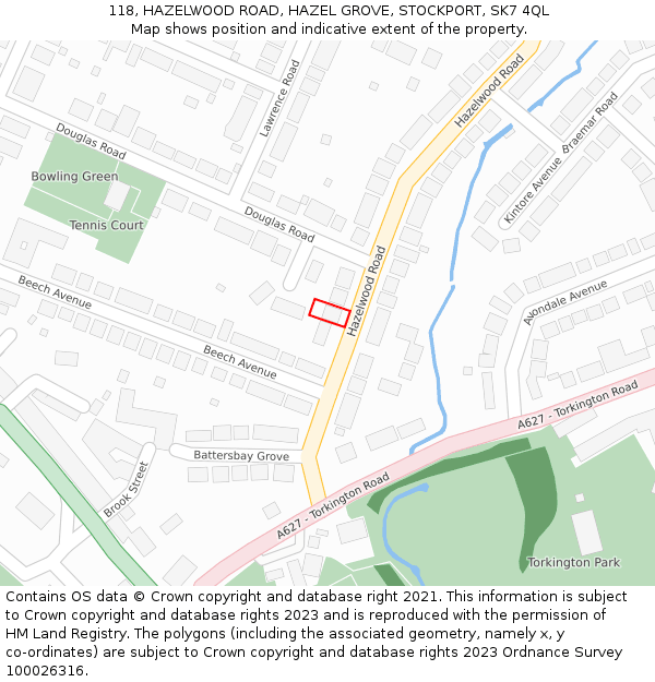 118, HAZELWOOD ROAD, HAZEL GROVE, STOCKPORT, SK7 4QL: Location map and indicative extent of plot