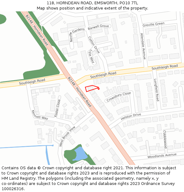118, HORNDEAN ROAD, EMSWORTH, PO10 7TL: Location map and indicative extent of plot