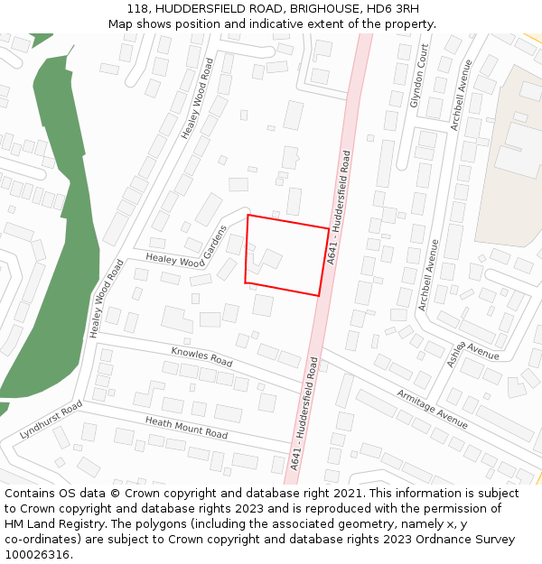 118, HUDDERSFIELD ROAD, BRIGHOUSE, HD6 3RH: Location map and indicative extent of plot