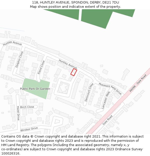 118, HUNTLEY AVENUE, SPONDON, DERBY, DE21 7DU: Location map and indicative extent of plot