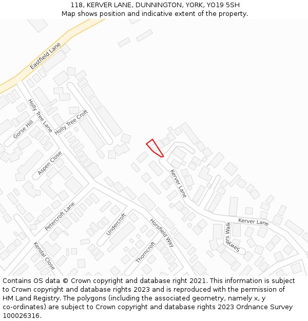 118, KERVER LANE, DUNNINGTON, YORK, YO19 5SH: Location map and indicative extent of plot