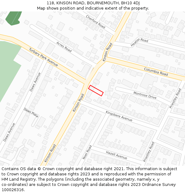 118, KINSON ROAD, BOURNEMOUTH, BH10 4DJ: Location map and indicative extent of plot