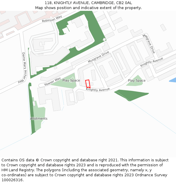 118, KNIGHTLY AVENUE, CAMBRIDGE, CB2 0AL: Location map and indicative extent of plot