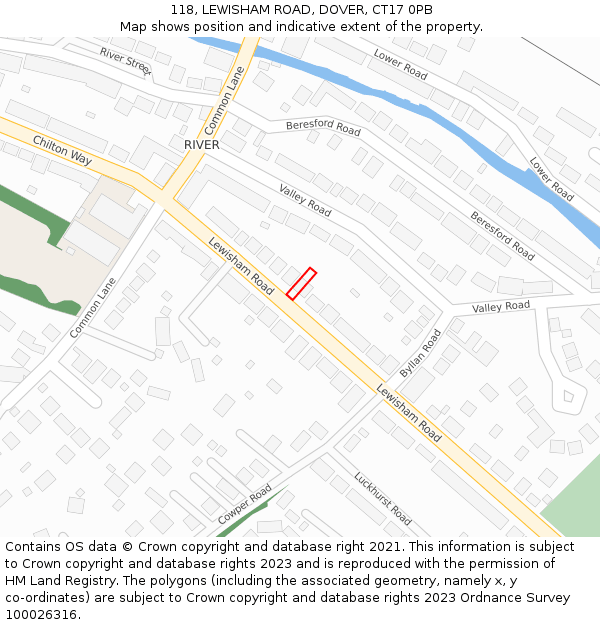 118, LEWISHAM ROAD, DOVER, CT17 0PB: Location map and indicative extent of plot