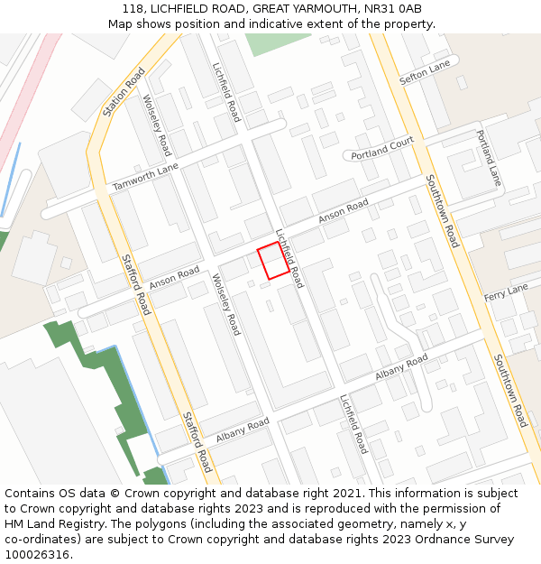 118, LICHFIELD ROAD, GREAT YARMOUTH, NR31 0AB: Location map and indicative extent of plot