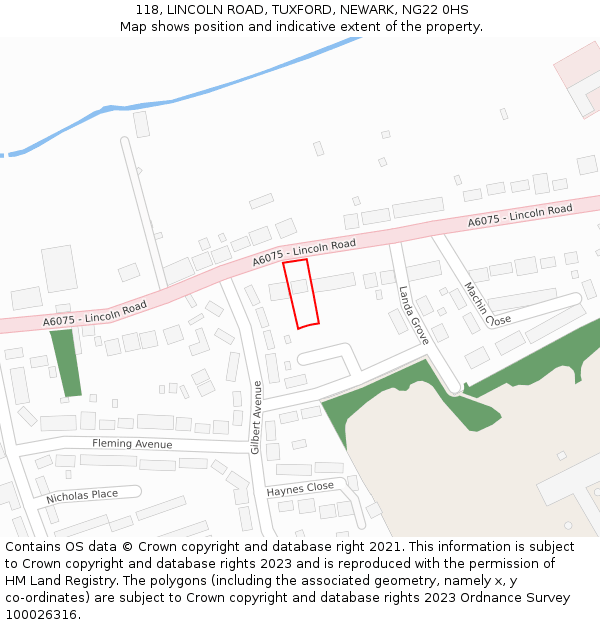 118, LINCOLN ROAD, TUXFORD, NEWARK, NG22 0HS: Location map and indicative extent of plot