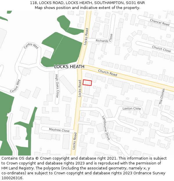 118, LOCKS ROAD, LOCKS HEATH, SOUTHAMPTON, SO31 6NR: Location map and indicative extent of plot