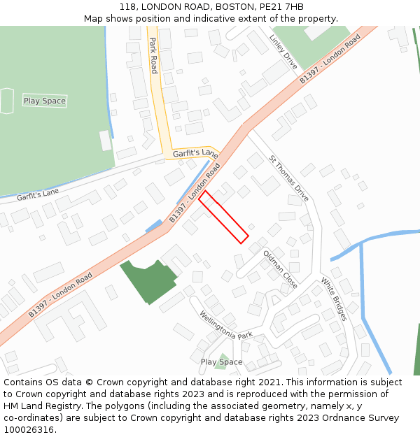 118, LONDON ROAD, BOSTON, PE21 7HB: Location map and indicative extent of plot