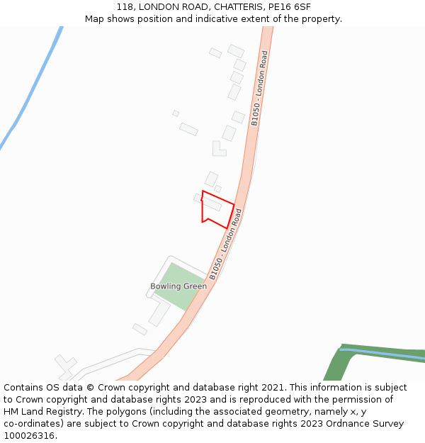 118, LONDON ROAD, CHATTERIS, PE16 6SF: Location map and indicative extent of plot