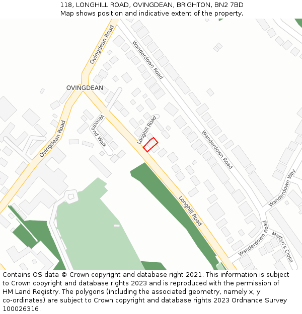 118, LONGHILL ROAD, OVINGDEAN, BRIGHTON, BN2 7BD: Location map and indicative extent of plot