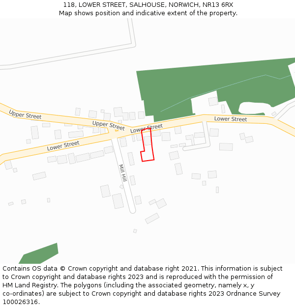 118, LOWER STREET, SALHOUSE, NORWICH, NR13 6RX: Location map and indicative extent of plot