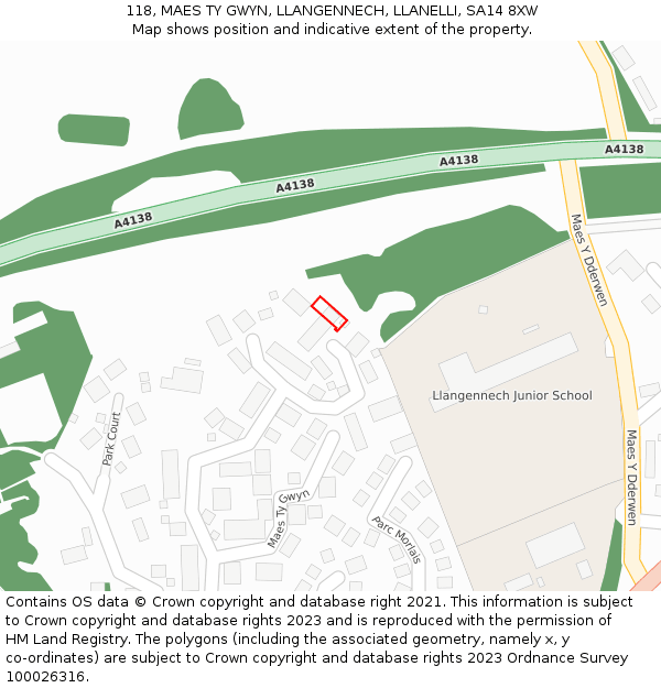 118, MAES TY GWYN, LLANGENNECH, LLANELLI, SA14 8XW: Location map and indicative extent of plot