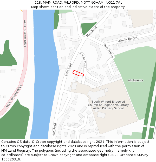 118, MAIN ROAD, WILFORD, NOTTINGHAM, NG11 7AL: Location map and indicative extent of plot