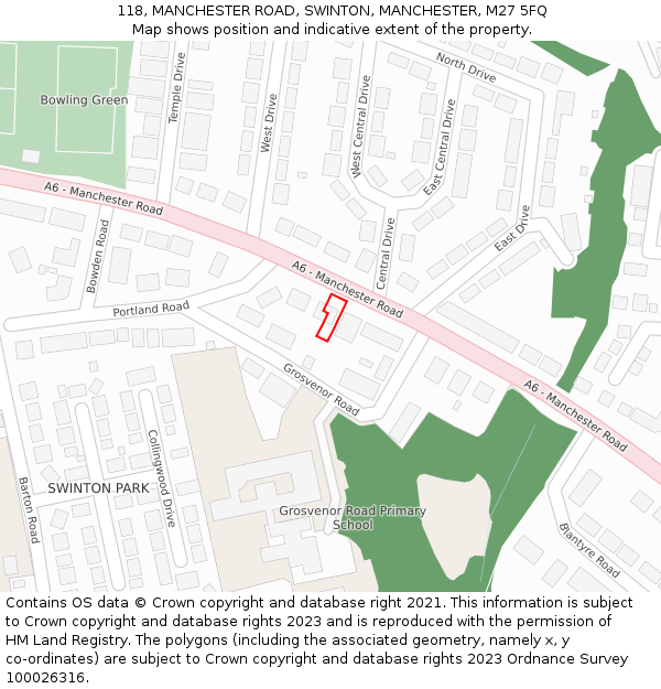 118, MANCHESTER ROAD, SWINTON, MANCHESTER, M27 5FQ: Location map and indicative extent of plot