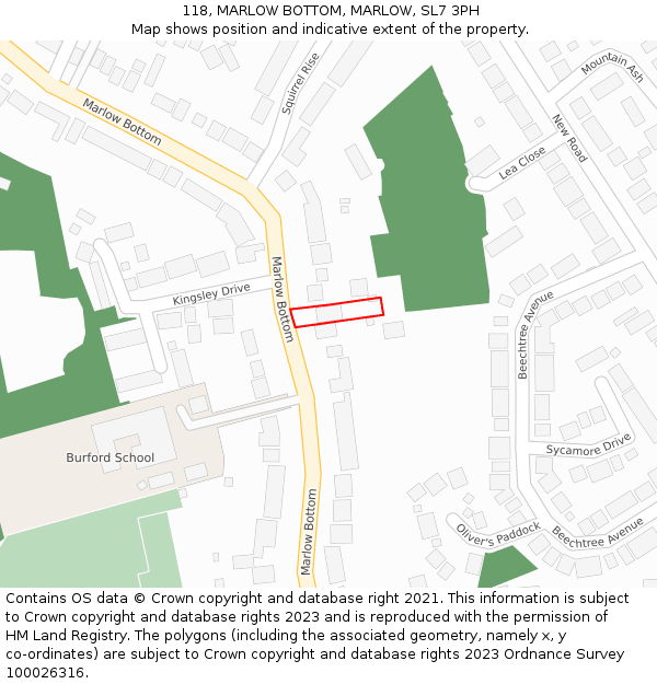 118, MARLOW BOTTOM, MARLOW, SL7 3PH: Location map and indicative extent of plot