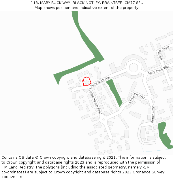 118, MARY RUCK WAY, BLACK NOTLEY, BRAINTREE, CM77 8FU: Location map and indicative extent of plot