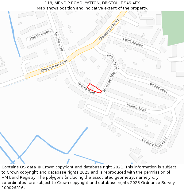 118, MENDIP ROAD, YATTON, BRISTOL, BS49 4EX: Location map and indicative extent of plot
