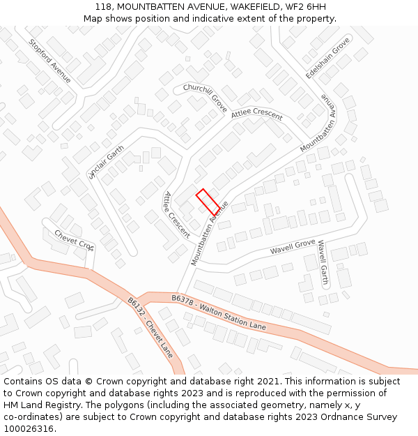 118, MOUNTBATTEN AVENUE, WAKEFIELD, WF2 6HH: Location map and indicative extent of plot