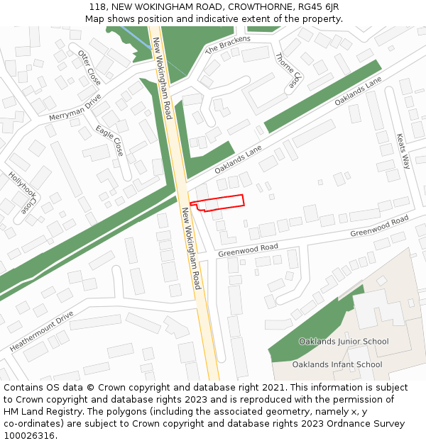 118, NEW WOKINGHAM ROAD, CROWTHORNE, RG45 6JR: Location map and indicative extent of plot