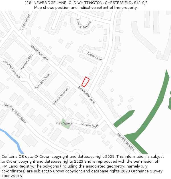 118, NEWBRIDGE LANE, OLD WHITTINGTON, CHESTERFIELD, S41 9JF: Location map and indicative extent of plot
