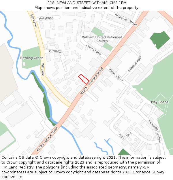 118, NEWLAND STREET, WITHAM, CM8 1BA: Location map and indicative extent of plot