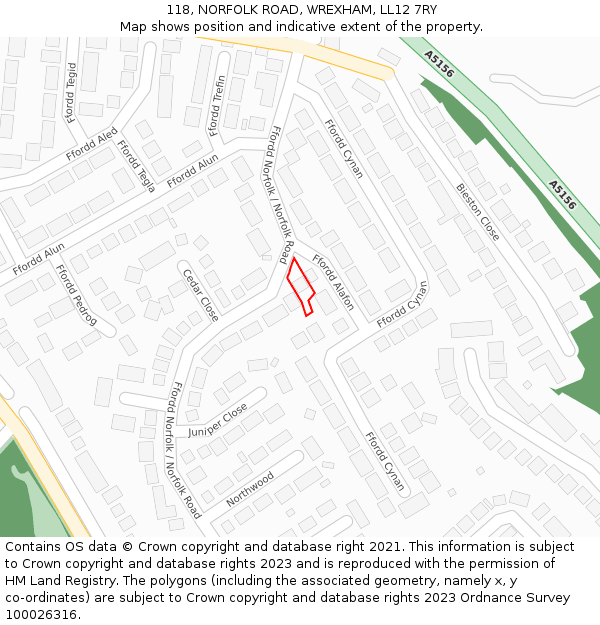 118, NORFOLK ROAD, WREXHAM, LL12 7RY: Location map and indicative extent of plot