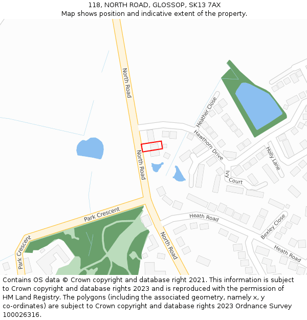 118, NORTH ROAD, GLOSSOP, SK13 7AX: Location map and indicative extent of plot