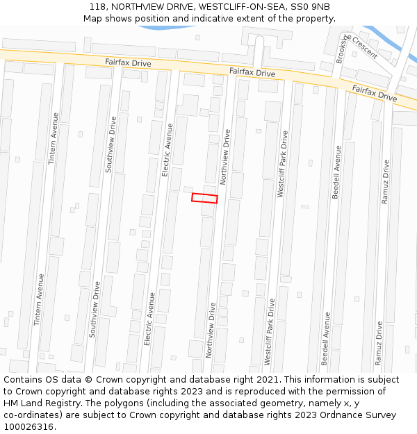 118, NORTHVIEW DRIVE, WESTCLIFF-ON-SEA, SS0 9NB: Location map and indicative extent of plot