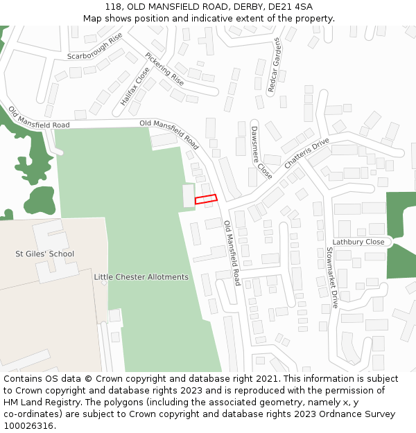 118, OLD MANSFIELD ROAD, DERBY, DE21 4SA: Location map and indicative extent of plot