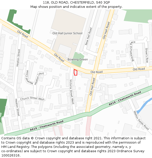 118, OLD ROAD, CHESTERFIELD, S40 3QP: Location map and indicative extent of plot