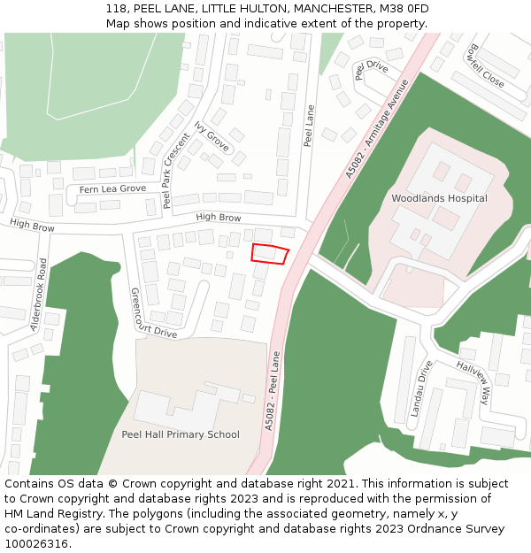 118, PEEL LANE, LITTLE HULTON, MANCHESTER, M38 0FD: Location map and indicative extent of plot