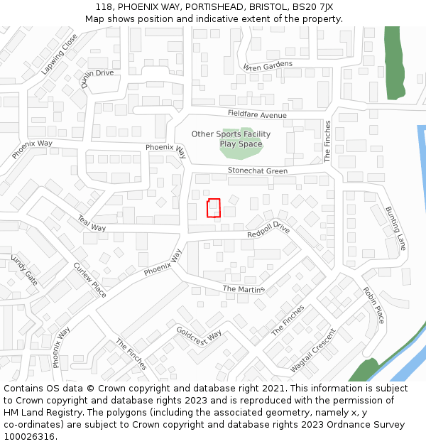 118, PHOENIX WAY, PORTISHEAD, BRISTOL, BS20 7JX: Location map and indicative extent of plot