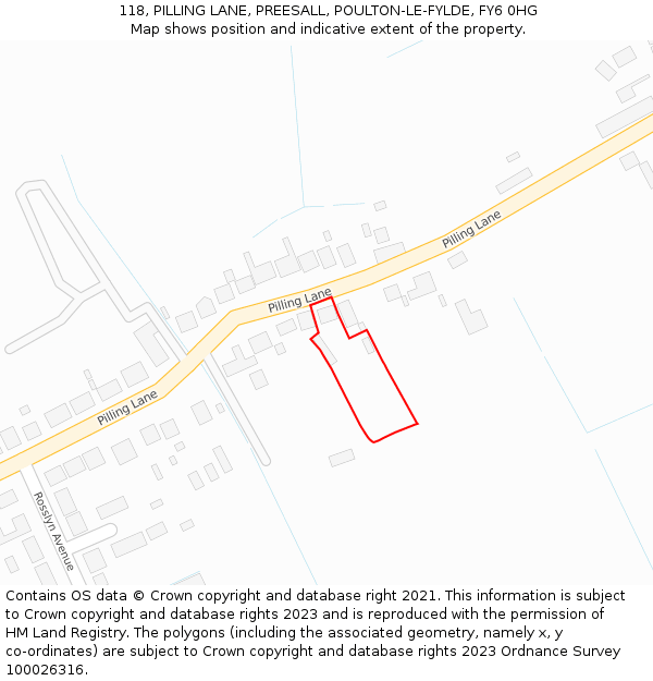 118, PILLING LANE, PREESALL, POULTON-LE-FYLDE, FY6 0HG: Location map and indicative extent of plot