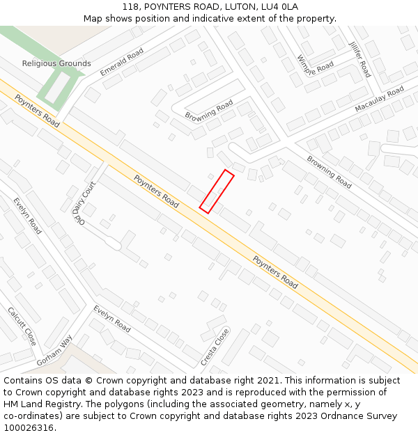 118, POYNTERS ROAD, LUTON, LU4 0LA: Location map and indicative extent of plot