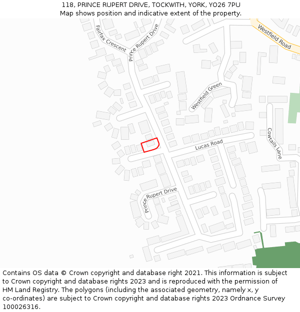 118, PRINCE RUPERT DRIVE, TOCKWITH, YORK, YO26 7PU: Location map and indicative extent of plot