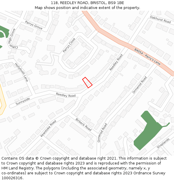 118, REEDLEY ROAD, BRISTOL, BS9 1BE: Location map and indicative extent of plot