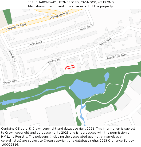 118, SHARON WAY, HEDNESFORD, CANNOCK, WS12 2NQ: Location map and indicative extent of plot