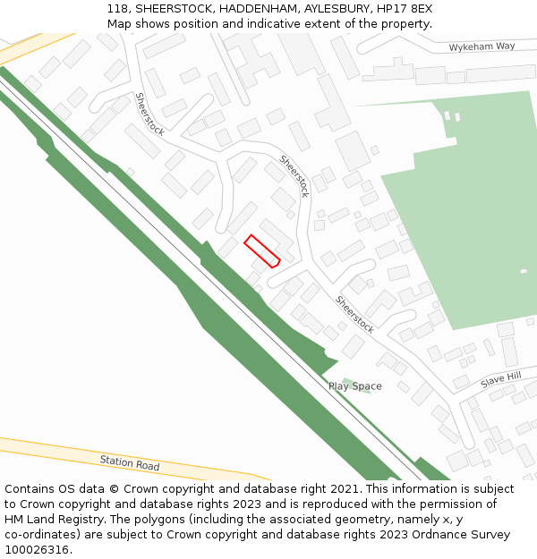 118, SHEERSTOCK, HADDENHAM, AYLESBURY, HP17 8EX: Location map and indicative extent of plot