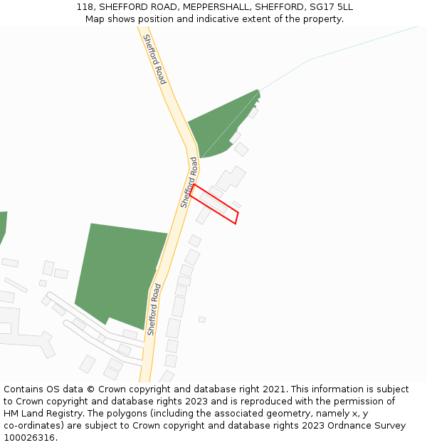 118, SHEFFORD ROAD, MEPPERSHALL, SHEFFORD, SG17 5LL: Location map and indicative extent of plot