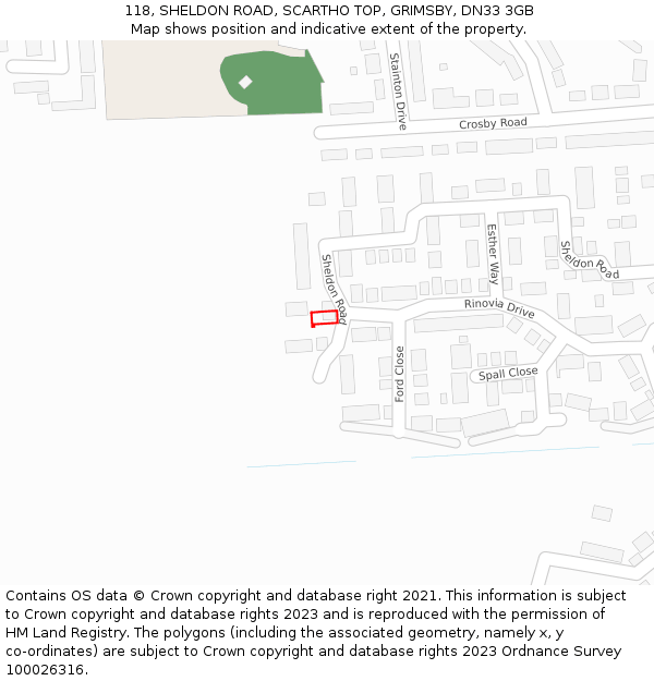 118, SHELDON ROAD, SCARTHO TOP, GRIMSBY, DN33 3GB: Location map and indicative extent of plot